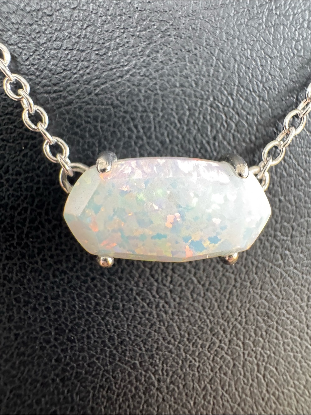 Kendra Scott Ever Silver & White Kyocera Opal Necklace